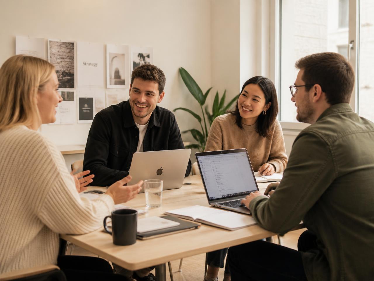 Marketing team collaborating around a table